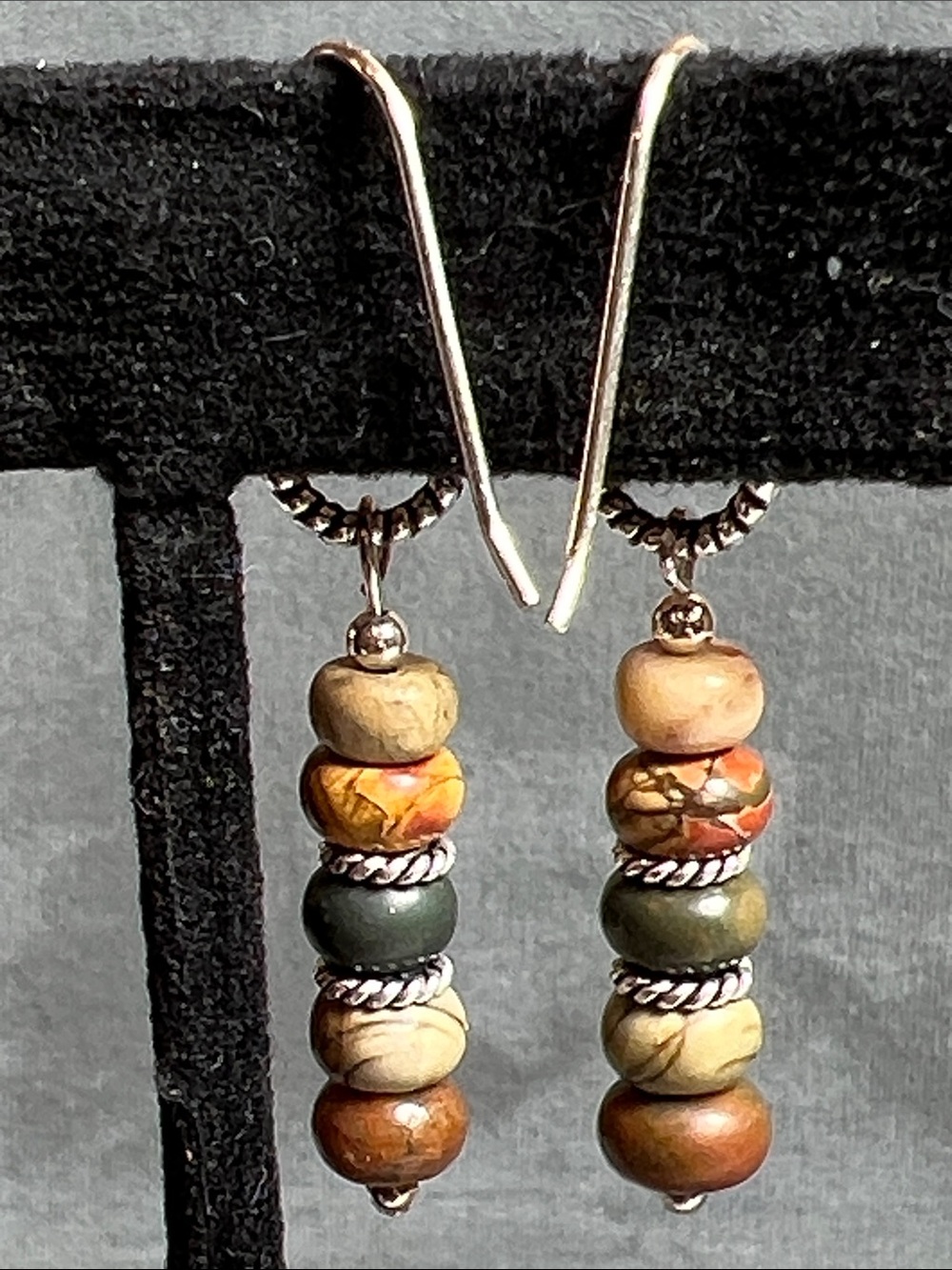 Picture Jasper dangle earrings, sterling silver Bali spacers, sterling ear wires - Picture 6 of 8